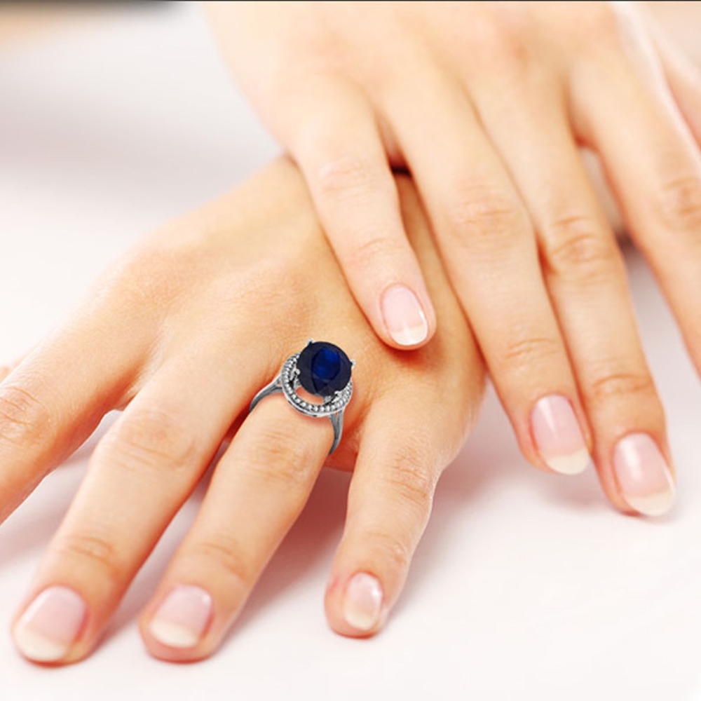 14K. GOLD RING WITH NATURAL DIAMONDS & SAPPHIRE - Picture 5 of 5